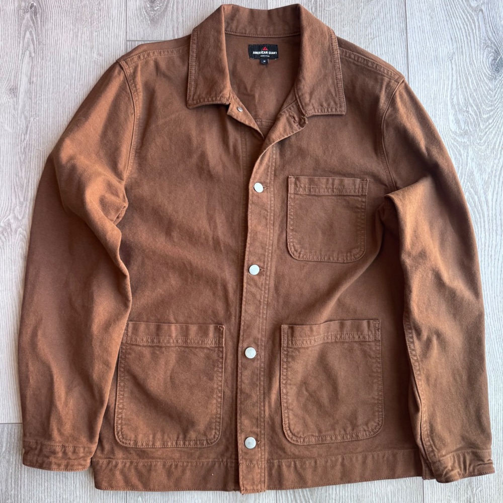 American Giant Mens Canvas Chore Coat Brown Work Jacket Medium Made in USA